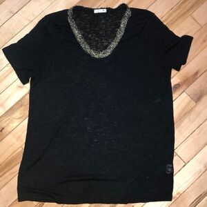 Soprano Black top with gold stitching